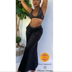 Vintage Icho Black + Pinstriped Wide Leg Pants